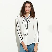 Women's Patchwork White OL Style Loose Thin Elegent Blouse , Work Bow Long Sleeve