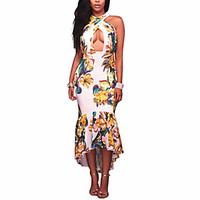 Women's Sexy Beach Boho Sheath Trumpet/Mermaid Floral Strap Asymmetrical Fishtail Sleeveless Dress