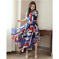 Women's Party/Evening Casual Sophisticated Swing Dress,Plaid/Check Stand Midi Sleeveless Chiffon Satin Summer Mid Rise Micro-elastic Thin