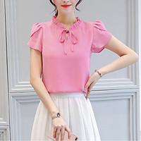 Women's Chiffon Short Ruffle Sleeve T Shirt Drawstring Petal O Neck Blouse