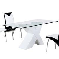 Xanti White High Gloss Finish X Base Glass Dining Table Only