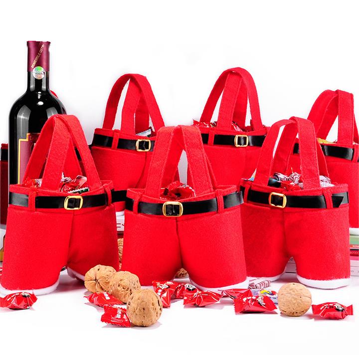 1 Peice Merry Christmas Gift Treat Candy Wine Bottle Bag Santa Claus Suspender Pants Trousers Decor Christmas Gift Bags