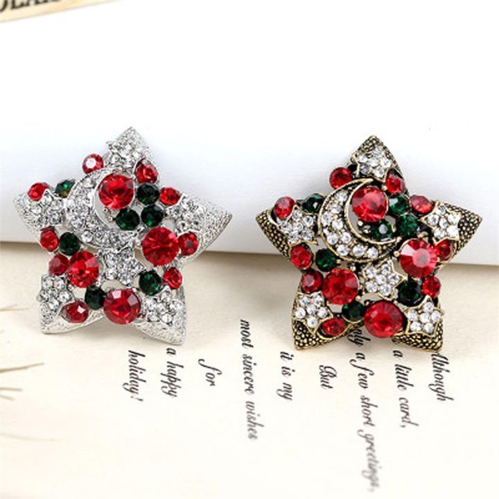 1 Pc New Year Christmas Gifts Star Brooches Fashion Design Colorful Rhinestone Christmas Brooch Pins For Women