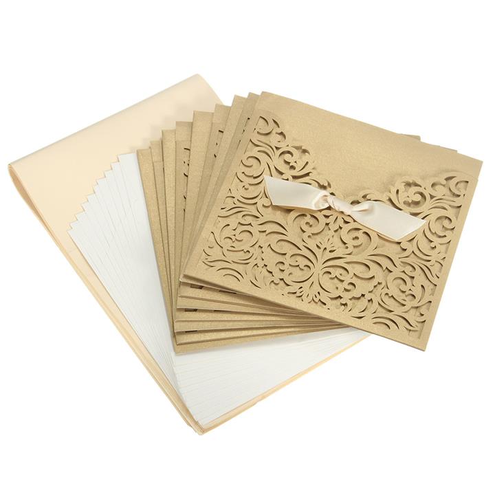 10Pcs Laser Cut Hollow Out Wedding Evening Invitations Cards Personalized Envelopes Seals