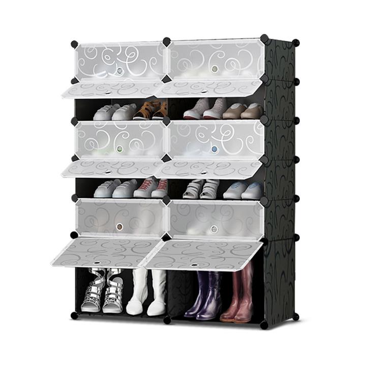 12 Cube Shoe Cabinet DIY Rack Shelf Shoe Storage Stackable Organiser Black