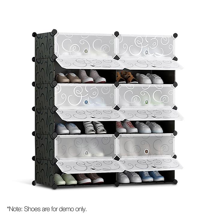 12 Shoe Stackable Compartments - Black & White