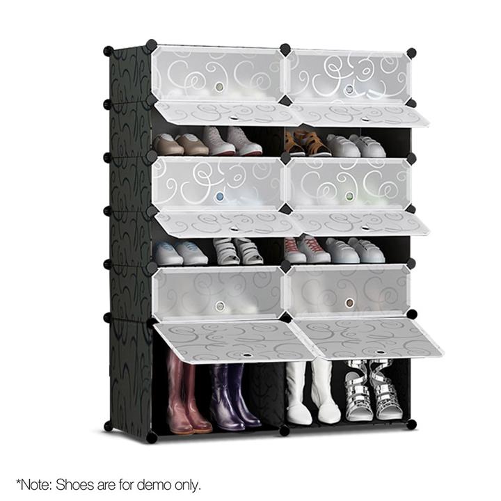 12 Shoe Stackable Compartments - Black & White