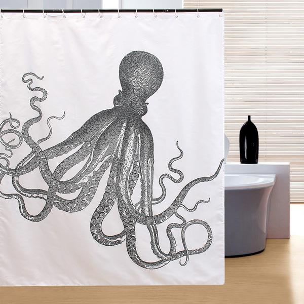 150x180cm Waterproof Halloween Octopus Polyester Shower Curtain Bathroom Decor with 12 Hooks