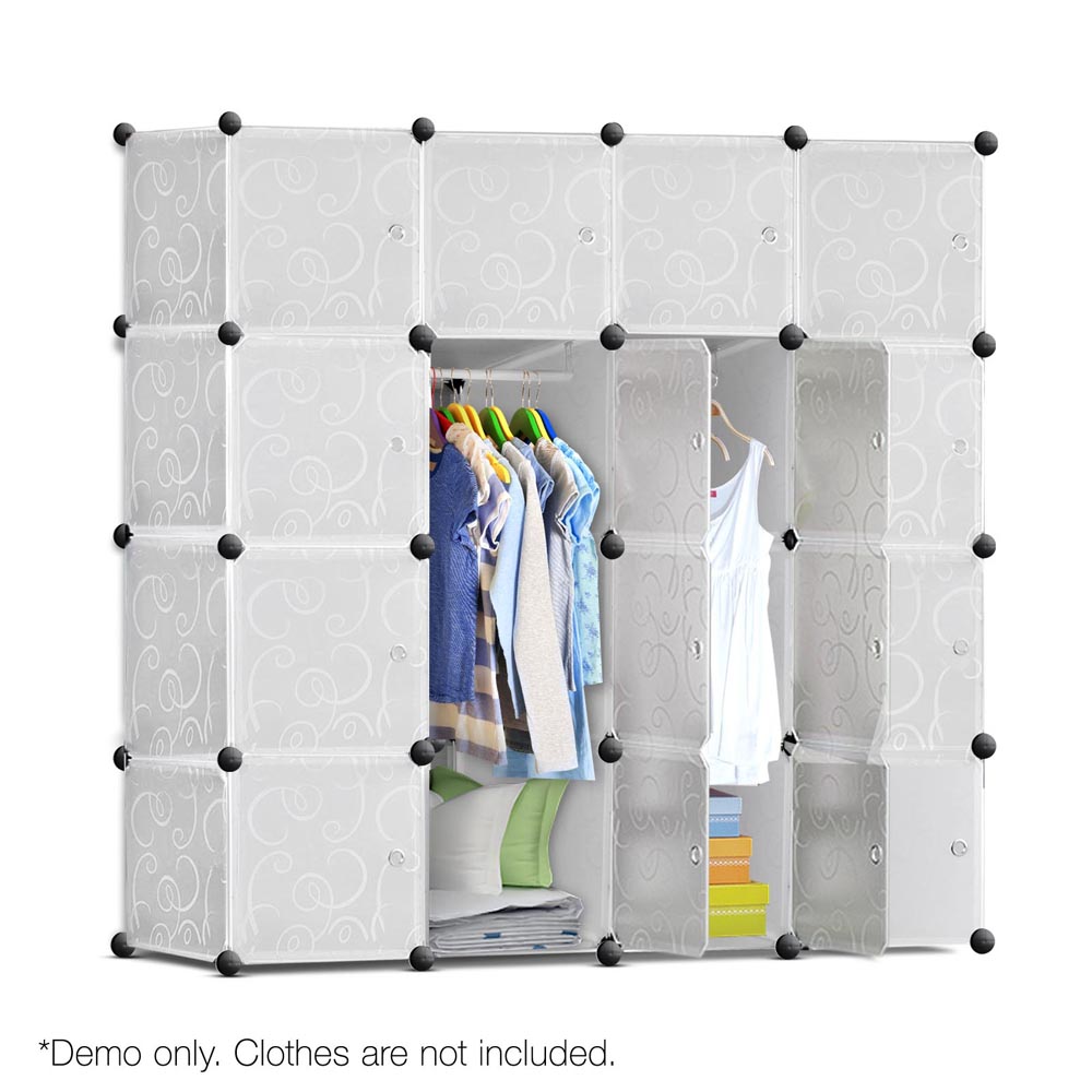 16 Cube Storage Cabinet with Hanging Bars (White)