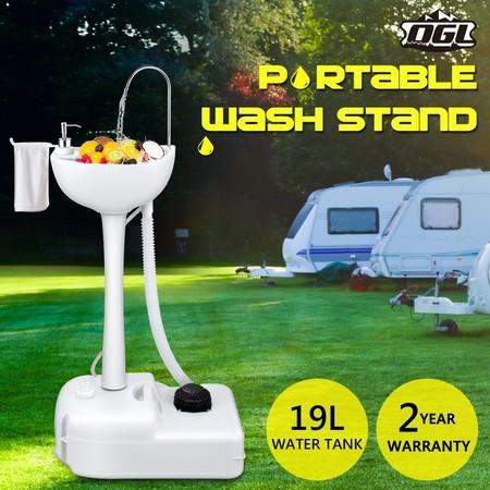 19L Portable Camping Basin Sink Hand Wash Stand Wheel Water Tank for Outdoor Trip - Gray