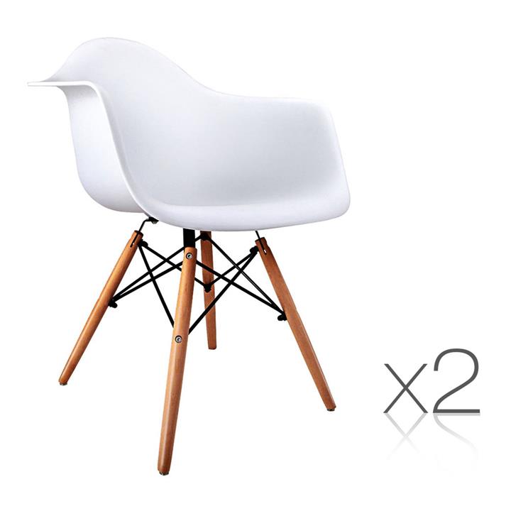 2 X Retro Cafe Dining Chairs with Beech Legs White