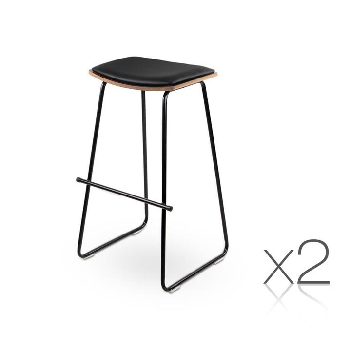 2 x Bar Stool With PU Leather Foam Padded Seat Wire Steel Dining Kitchen 76cm