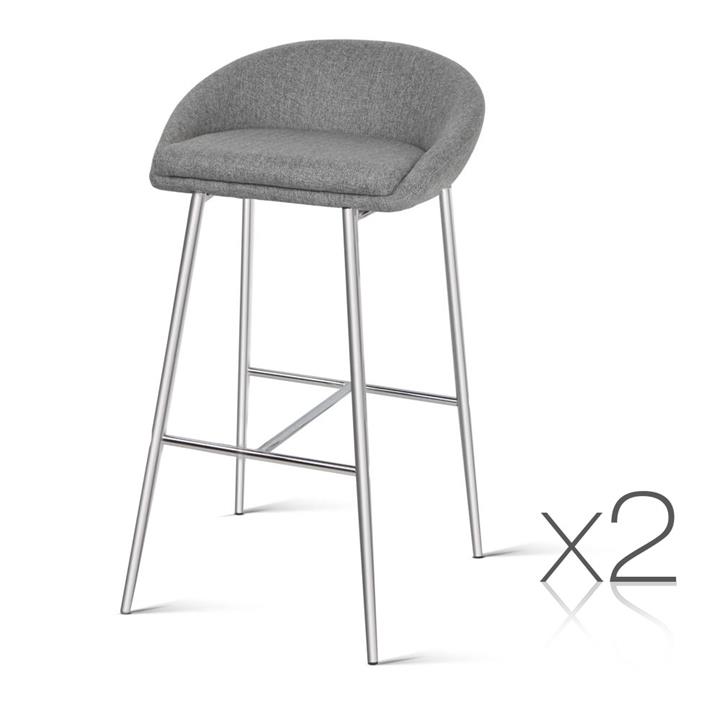 2 x Bar Stool With Fabric Foam Padded Seat Wire Steel Dining Kitchen 76cm