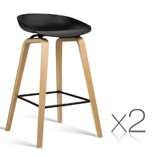 2 X Wooden Bar Stool With PP Plastic Seat Dining Kitchen Black 8801