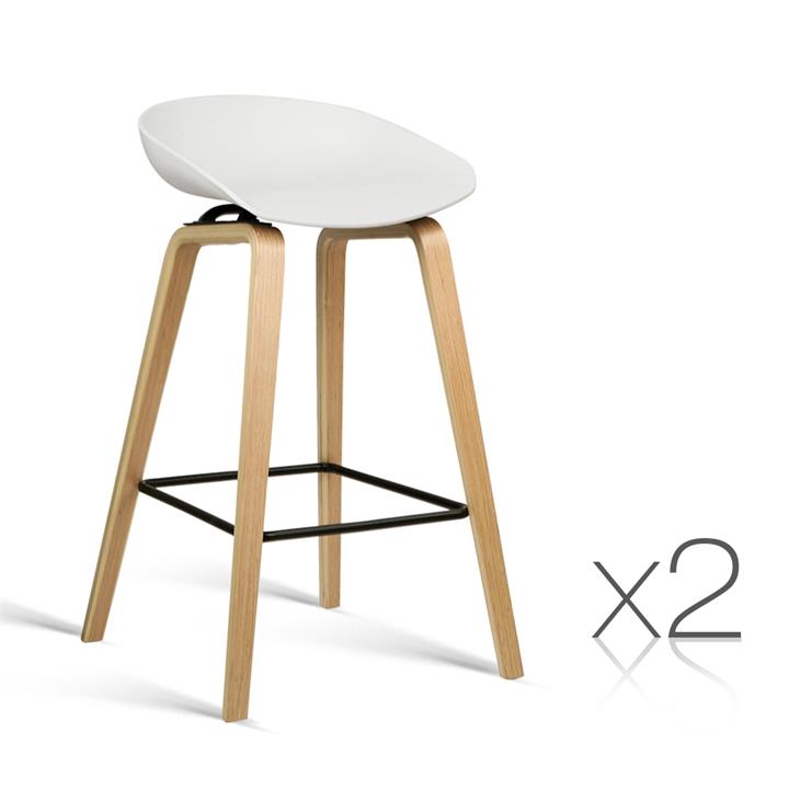 2 X Wooden Bar Stool With PP Plastic Seat Dining Kitchen White 8801