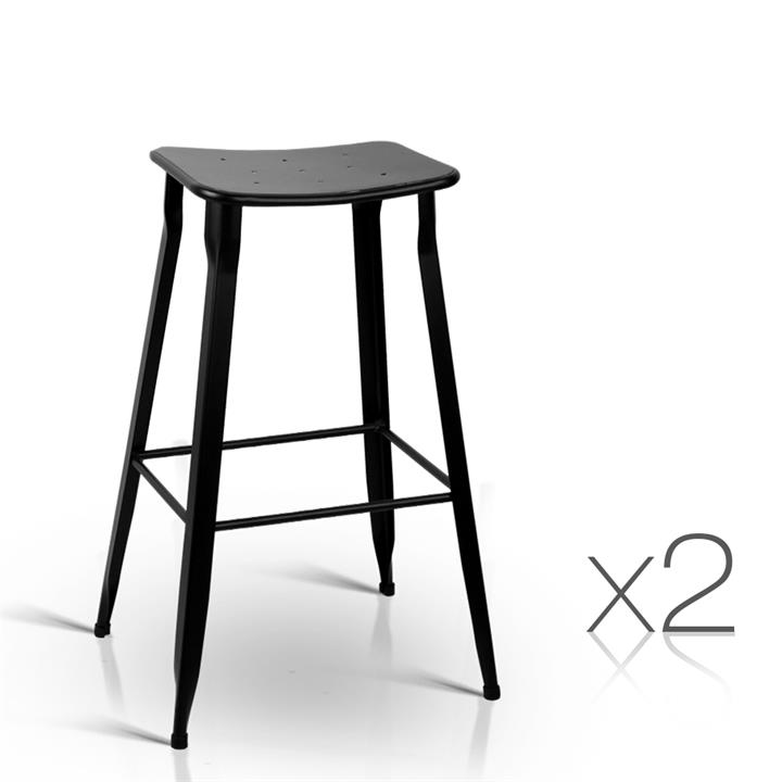 2 x Saxon Bar Stool Retro Steel Bar Chair Saddle Seat 77cm Black