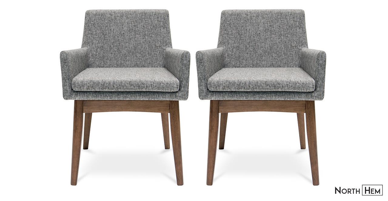 2 x Evy Dining Arm Chair | Grey Dining Chairs | Pebble Grey and Cocoa Stain