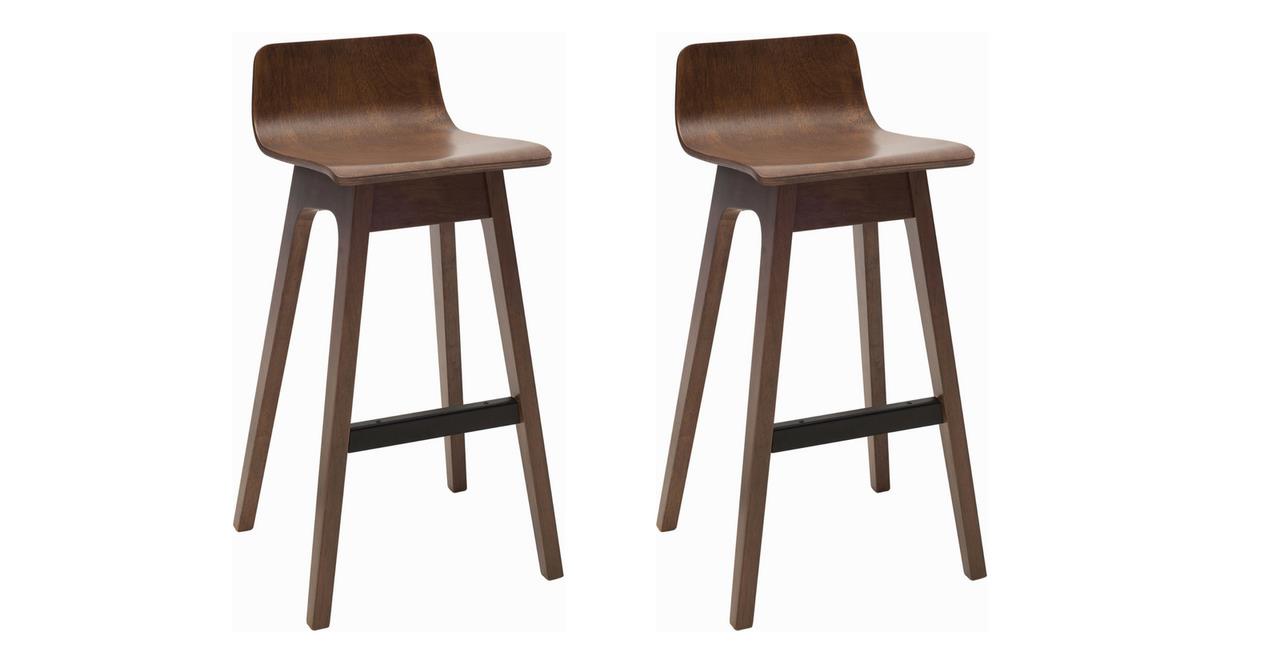 2 x Alana Bar Stools | Walnut and Dark Brown Wooden Bar Chairs