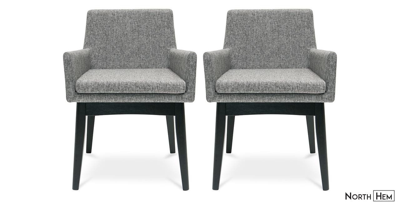 2 x Evy Dining Arm Chair | Grey Dining Chairs | Pebble Grey and Black Stain