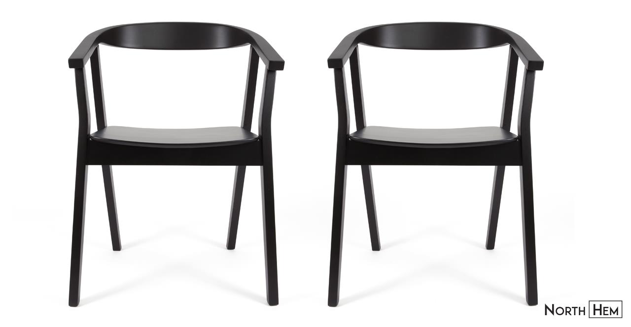 2 x Greta Wood Dining Chair with Arms | Black Wood Dining Chair