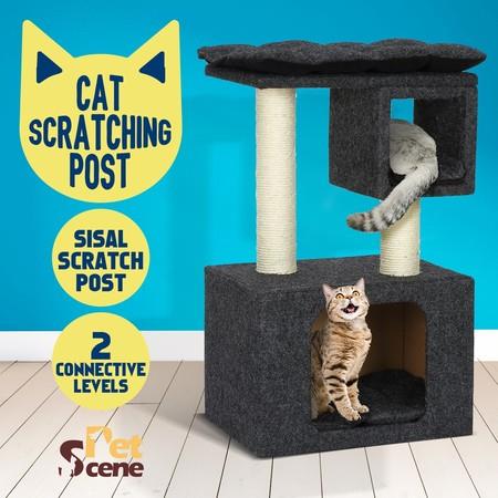 2-Level Cat Tunnel House Scratching Post Climbing Frame Pet Scratcher Barrel