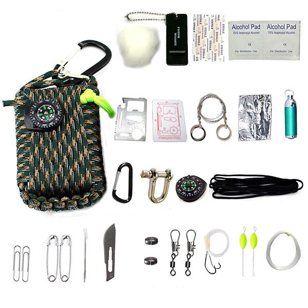 22 In1 Multifunction Outdoor Fishing Survival Kit Parachute Cord First Aid Emergency Survival Tools