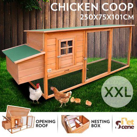 2.5M Wooden Chicken Coop Rabbit Hutch Guinea Pig Ferret Cage Hen House 2 Storey Run With Nesting Box