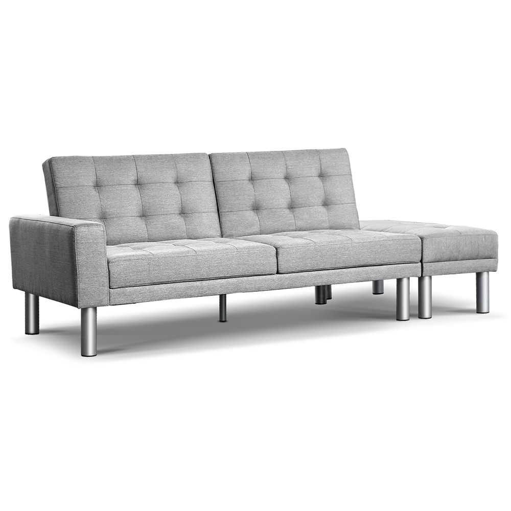 3-seater Fabric Sofa Bed with Ottoman (Grey)