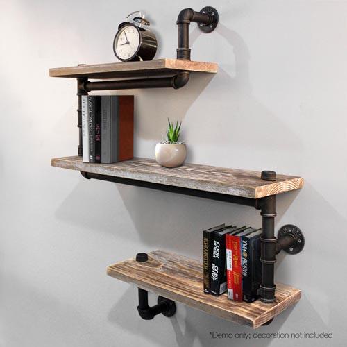 3 Level Rustic Bookshelf Industrial Pipe and Wood Shelf Vintage Look Wall Mount Shelving