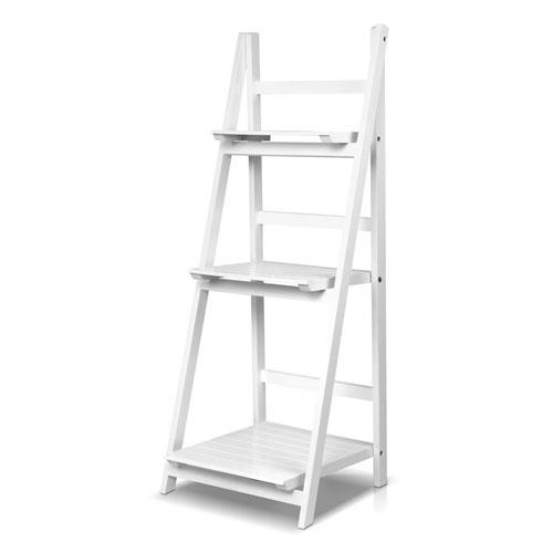 3 Tier Display Wooden Ladder Shelf Books Photos Storage Contemporary Design Rack White