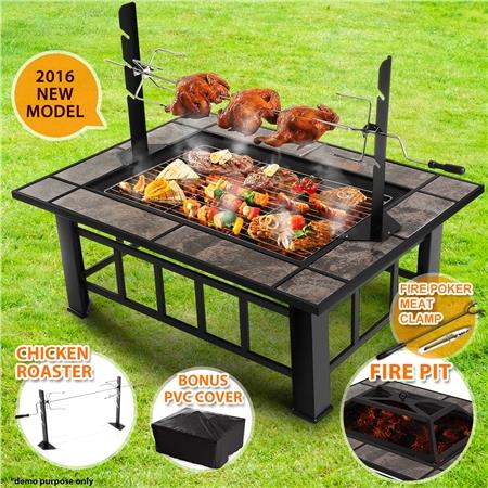 3-in-1 Extra Long Multi-Function BBQ Pit Table with Removable Chicken Roaster