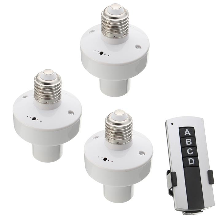 3 Way E27 Screw Holder Wireless Remote Control Light Bulb Cap Socket AC110 / AC180-240V