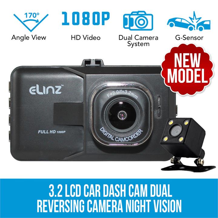 3.2 LCD Car Dash Cam Dual Reversing Camera Video Recorder 1080P HD Night Vision