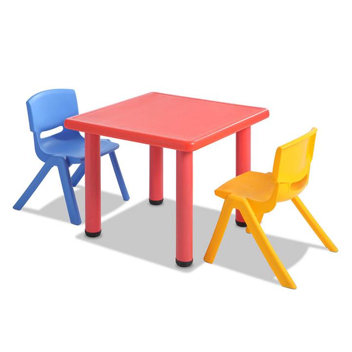 3pc Kids Table and Chairs Red Study Desk Play Activity Table Kindergarten Playroom Nursery