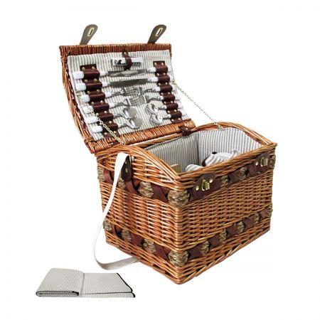 4 Person Picnic Basket Set with Cheese Board and Blanket