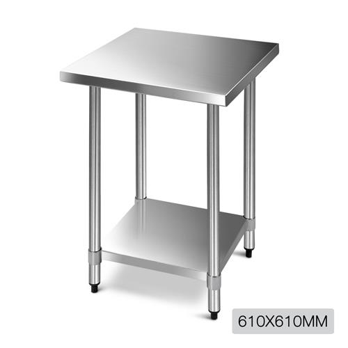 430 Square Stainless Steel Bench for Commercial Kitchen Food Preparation Work Table 610x610mm