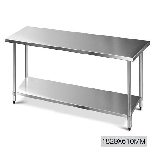 430 Square Stainless Steel Bench for Commercial Kitchen Food Preparation Work Table 1829x610mm