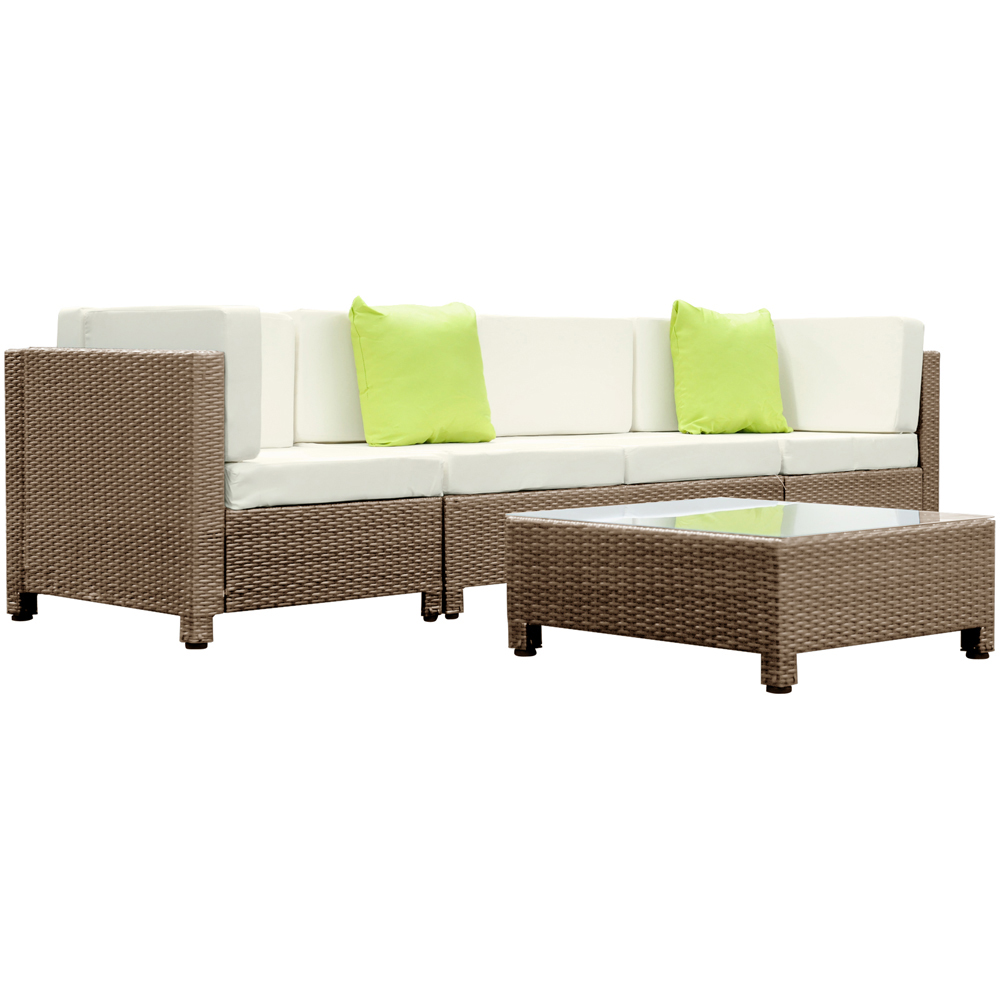 5 Piece Wicker Rattan 4 Seater Outdoor Lounge Set (Brown/Beige)