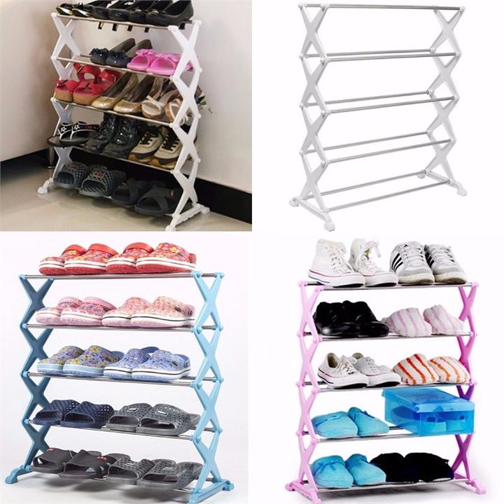 5 Tiers Stackable Stainless Steel Shoes Rack Stand Unit Display Shelf Save Storage Organizer Holders