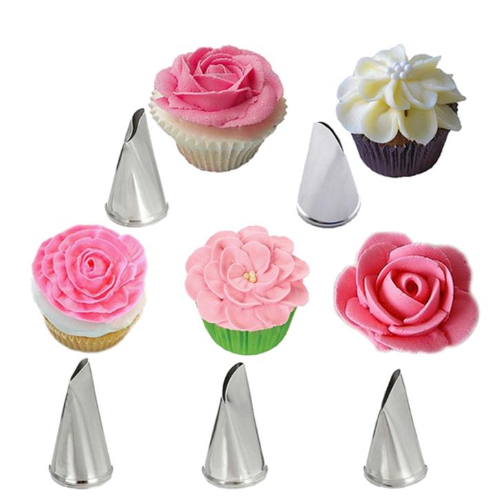 5 Pcs Set Rose Petal Icing Piping Nozzles Metal Cream Tips Cake Decorating Tools Cup Cake Pastry Tool