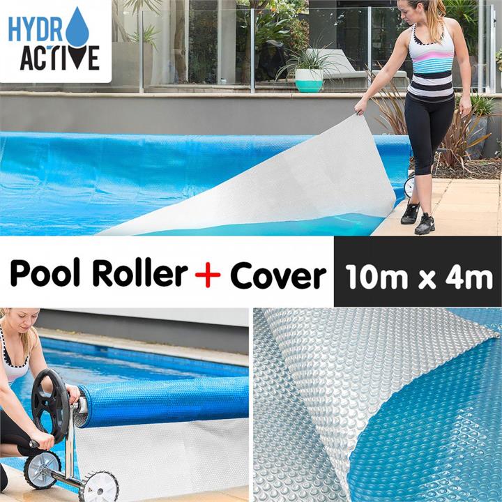 500micron Swimming Pool Roller Cover Combo - Silver/Blue - 10m x 4m