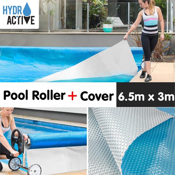 500micron Swimming Pool Roller Cover Combo - Silver/Blue - 6.5m x 3m