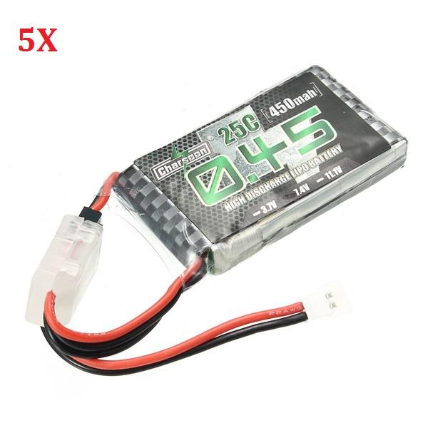 5X Charsoon 2S 7.4V 450mAh 25C Lipo Battery with Battery Strap for Eachine Fatbee FB90 EX120