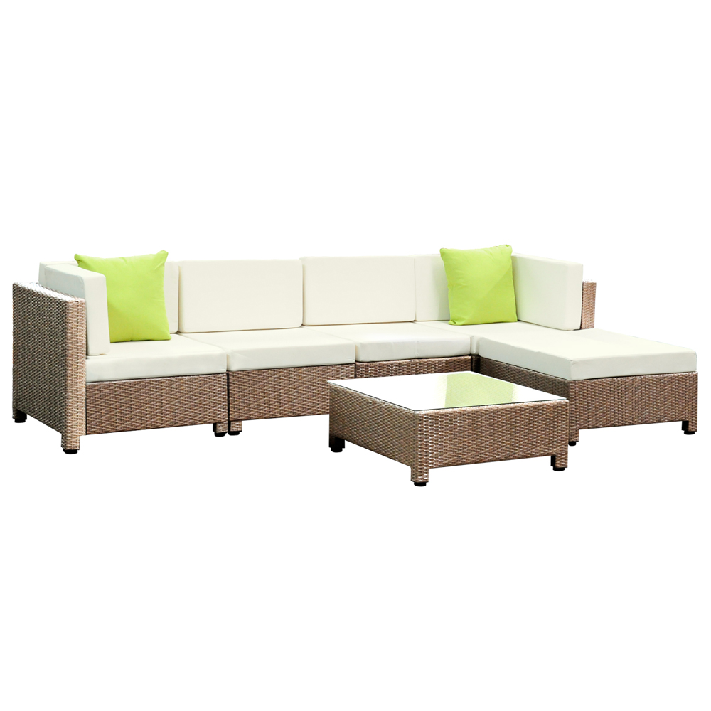 6 Piece Wicker Rattan 5 Seater Outdoor Lounge Set (Beige/(Brown)