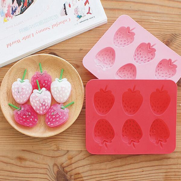 6 Cups DIY TPR Material Strawberry Shape Ice Mould Silicone Ice Cube Tray Ice-cream Mould