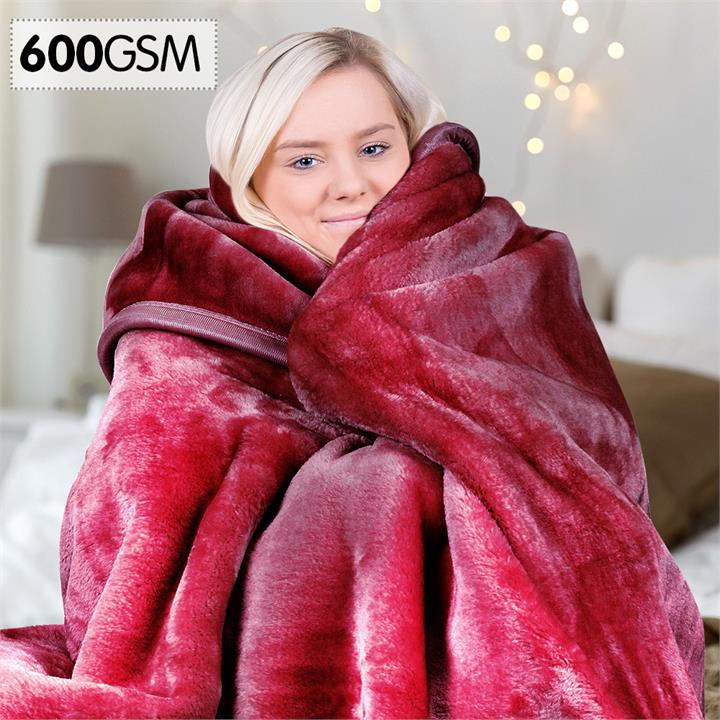 600GSM Double-Sided Wine Red Queen Size Faux Fur Mink Blanket