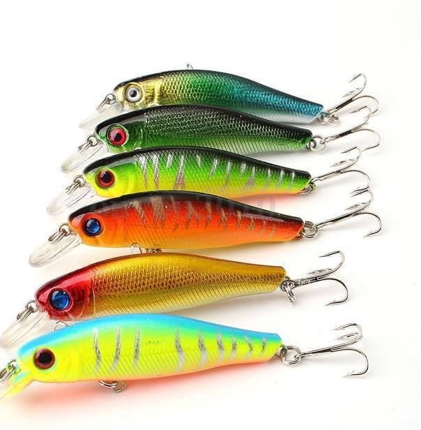 6Pcs/Lot 8.5CM 8.5G Colorful Fishing Lures Bait Crankbaits 3D Fish Eyes with Hooks Fishing Accessory