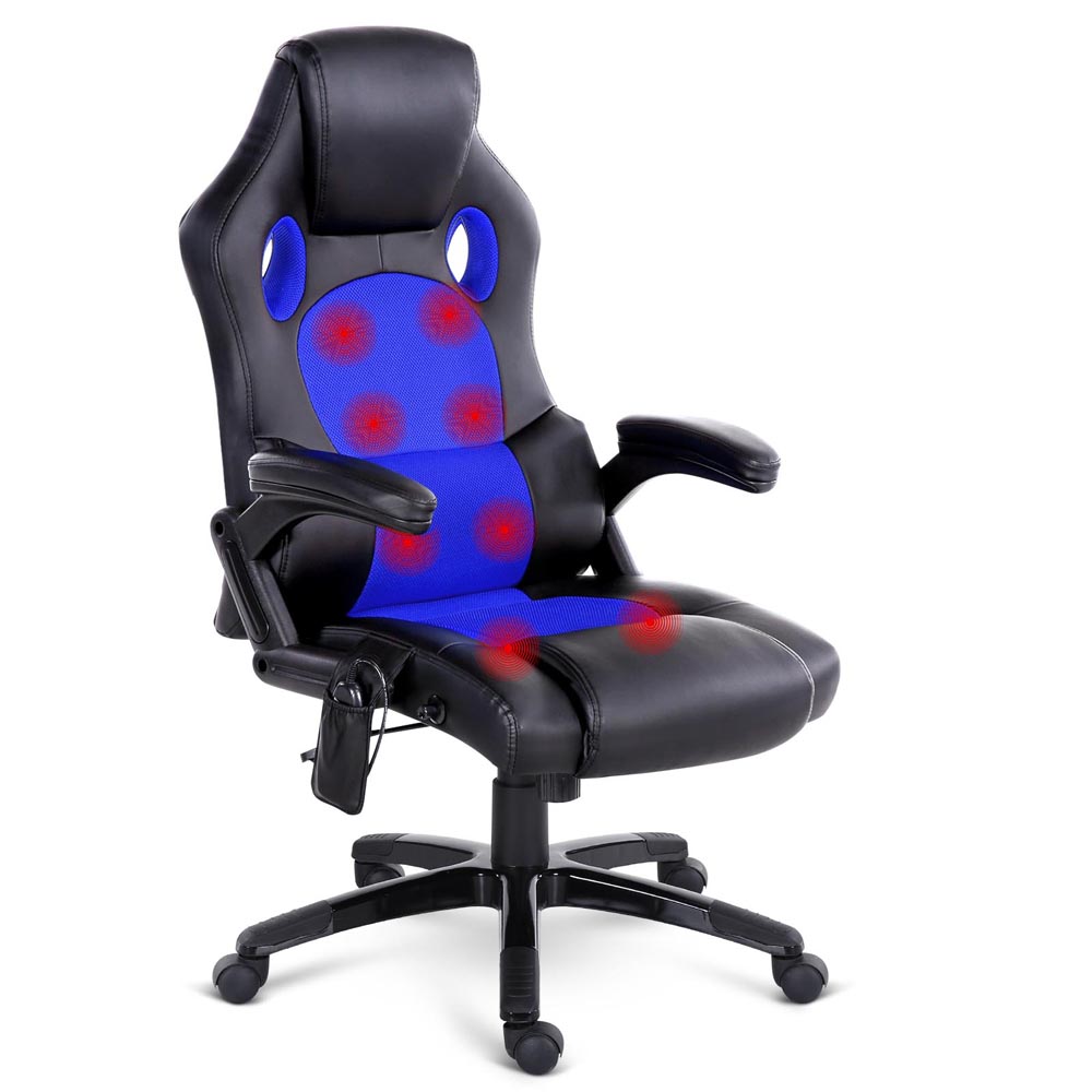 8 Point Massage Racer PU Leather Office Chair (Black/Blue)