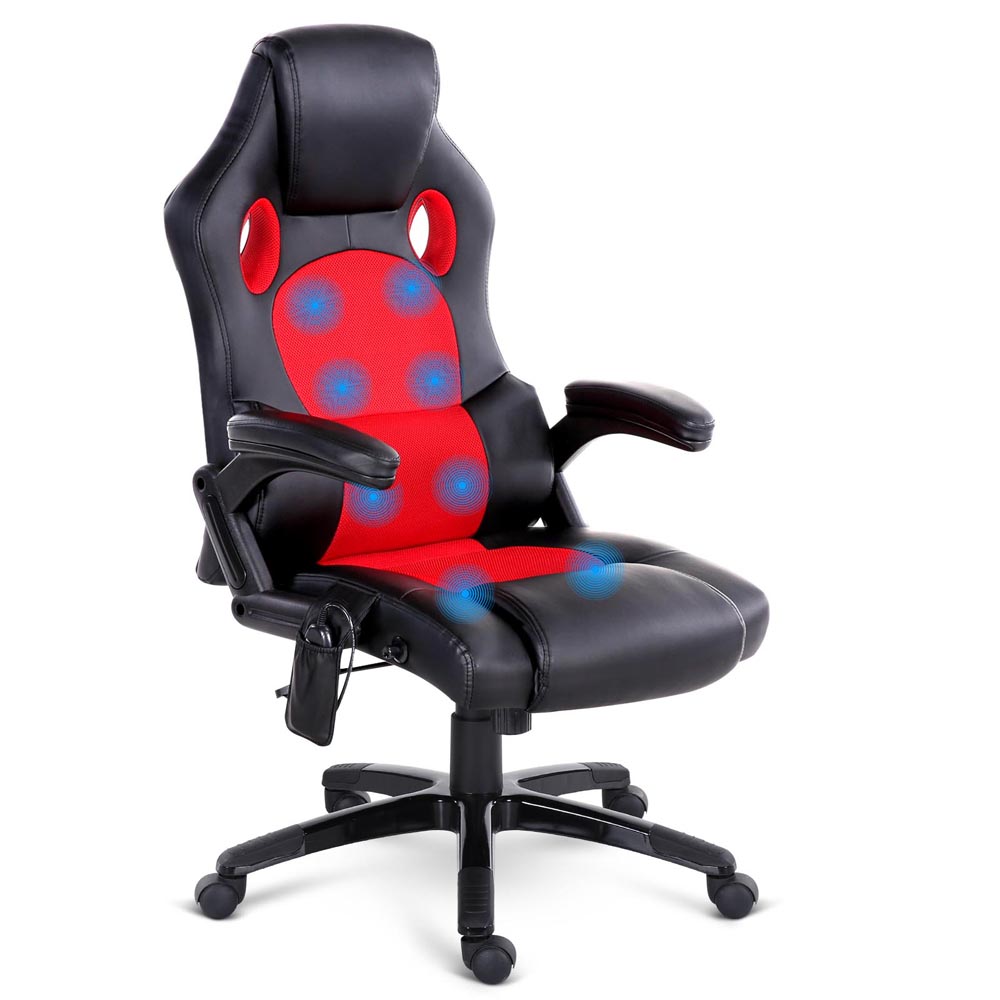 8 Point Massage Racer PU Leather Office Chair (Black/Red)