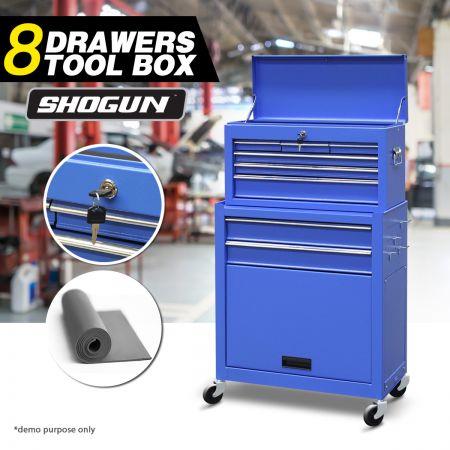 8 Drawers Tool Chest Metal Tool Box Cabinet 61.5cm x 33cm x 111.5cm Blue